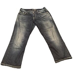 Silver Jeans Co Suki Flap Capri Women's W29 Dark Wash Denim Embroidered‎ Pockets